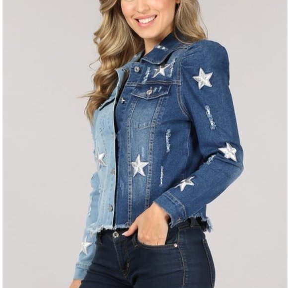 New with tag, Two tone denim jacket - Picture 4 of 7